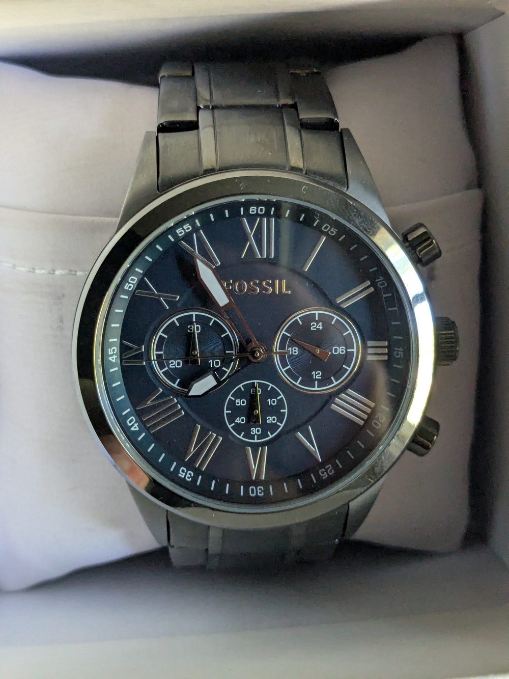 Fossil Gunmetal Blue Chronograph Stainless Steel Watch